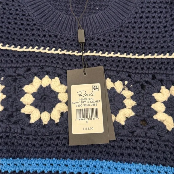 NWT Rails Penelope Crochet Top Sweater Blue Navy  
Striped Size S Flutter Sleeve - Picture 9 of 13